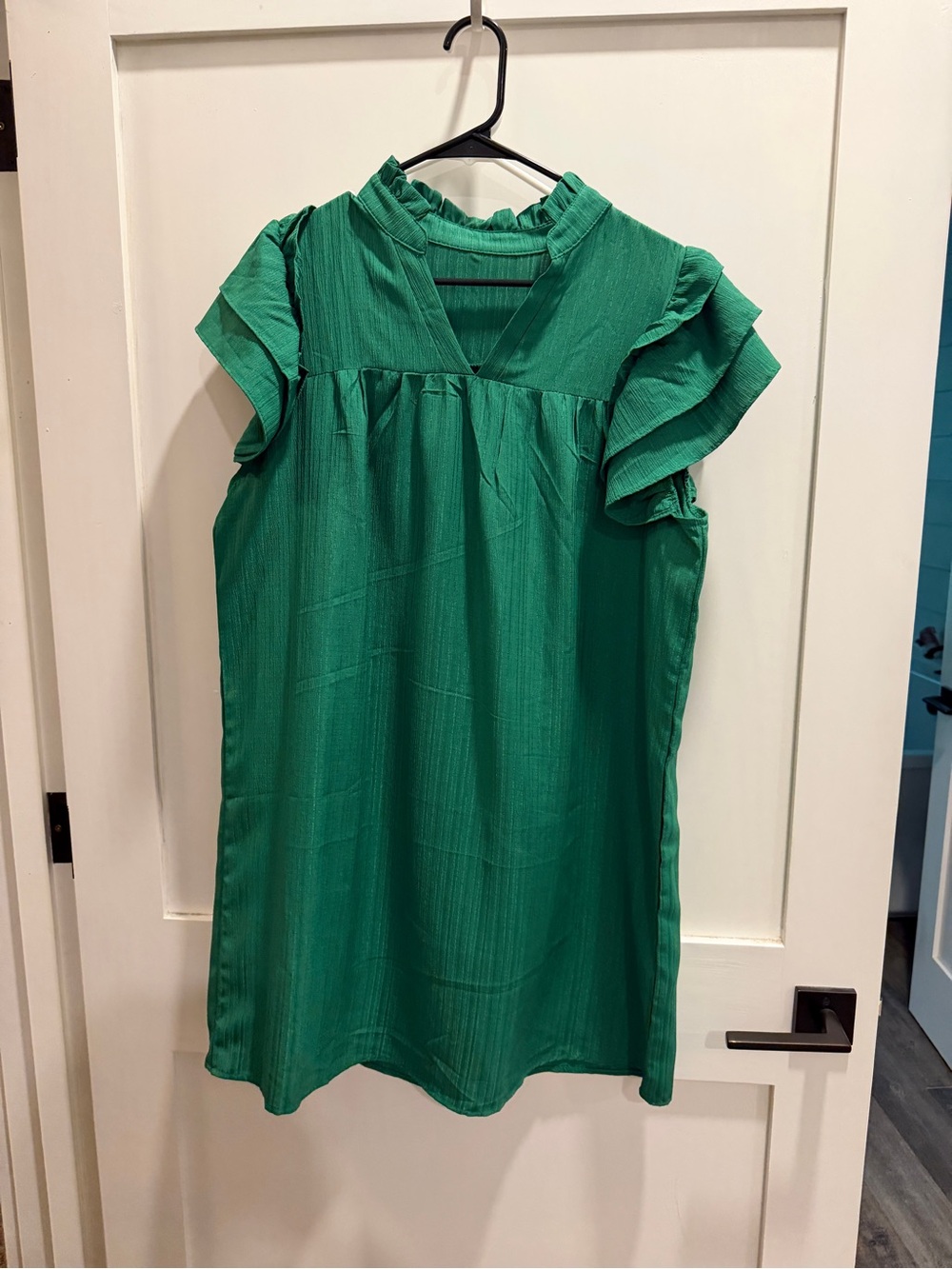 Womens Green Ruffle Sleeve Dress